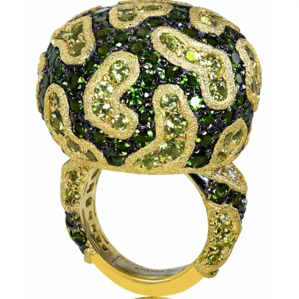 Designer Rings | Gold Rings*Alex Soldier Gold Fine Lace Ring with Chrome Diopside and Peridot