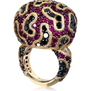Designer Rings*Alex Soldier Gold Fine Lace Ring with Ruby And Diamonds