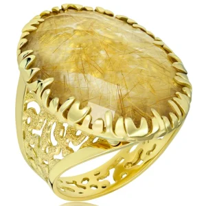 Designer Rings | Gold Rings*Alex Soldier Gold Fine Lace Ring with Rutilated Quartz