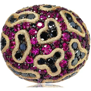 Designer Rings*Alex Soldier Gold Fine Lace Ring with Ruby And Diamonds
