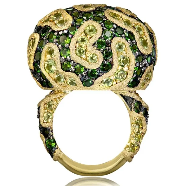 Designer Rings | Gold Rings*Alex Soldier Gold Fine Lace Ring with Chrome Diopside and Peridot
