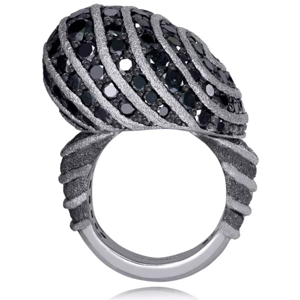 Designer Rings*Alex Soldier Gold Fine Lace Ring with Black Diamonds