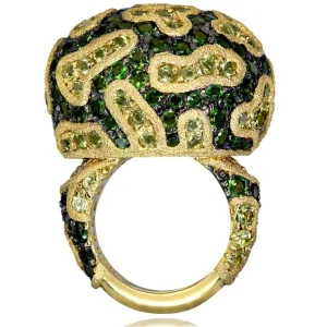 Designer Rings | Gold Rings*Alex Soldier Gold Fine Lace Ring with Chrome Diopside and Peridot