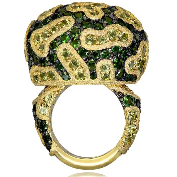 Designer Rings | Gold Rings*Alex Soldier Gold Fine Lace Ring with Chrome Diopside and Peridot