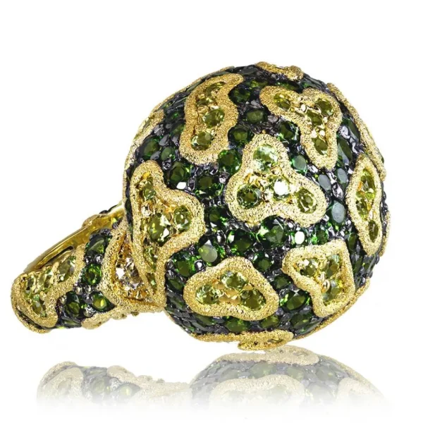 Designer Rings | Gold Rings*Alex Soldier Gold Fine Lace Ring with Chrome Diopside and Peridot