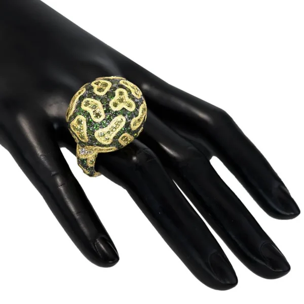 Designer Rings | Gold Rings*Alex Soldier Gold Fine Lace Ring with Chrome Diopside and Peridot