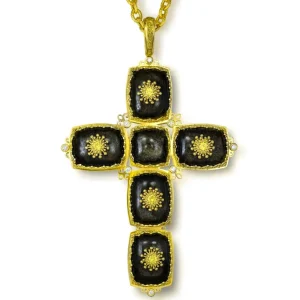 For Men | Sapphire Jewelry*Alex Soldier Gold Grand Cross Pendant Necklace with Obsidian