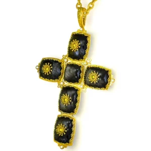 For Men | Sapphire Jewelry*Alex Soldier Gold Grand Cross Pendant Necklace with Obsidian