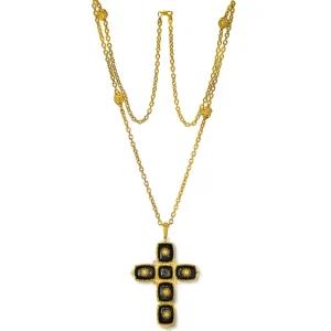 For Men | Sapphire Jewelry*Alex Soldier Gold Grand Cross Pendant Necklace with Obsidian