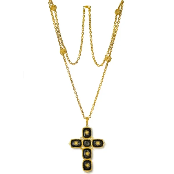 For Men | Sapphire Jewelry*Alex Soldier Gold Grand Cross Pendant Necklace with Obsidian