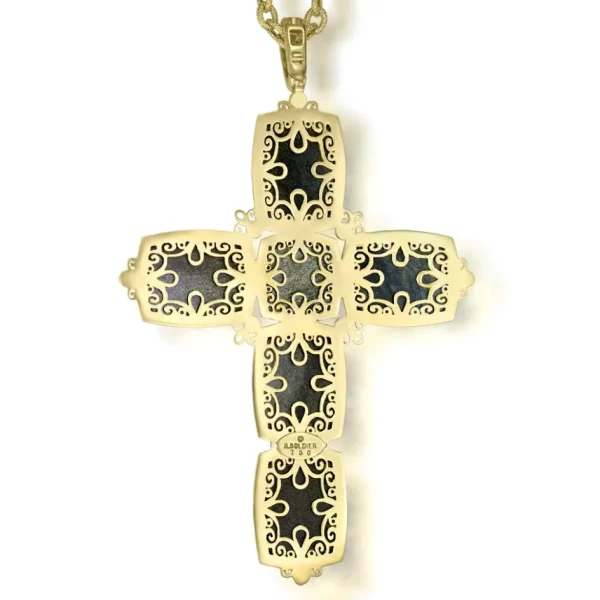 For Men | Sapphire Jewelry*Alex Soldier Gold Grand Cross Pendant Necklace with Obsidian