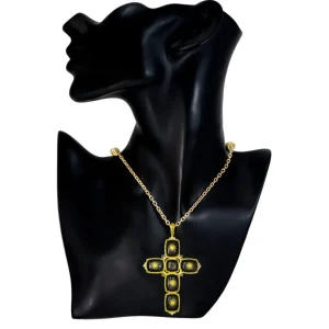 For Men | Sapphire Jewelry*Alex Soldier Gold Grand Cross Pendant Necklace with Obsidian