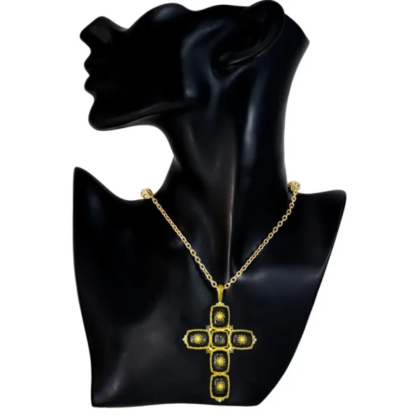 For Men | Sapphire Jewelry*Alex Soldier Gold Grand Cross Pendant Necklace with Obsidian