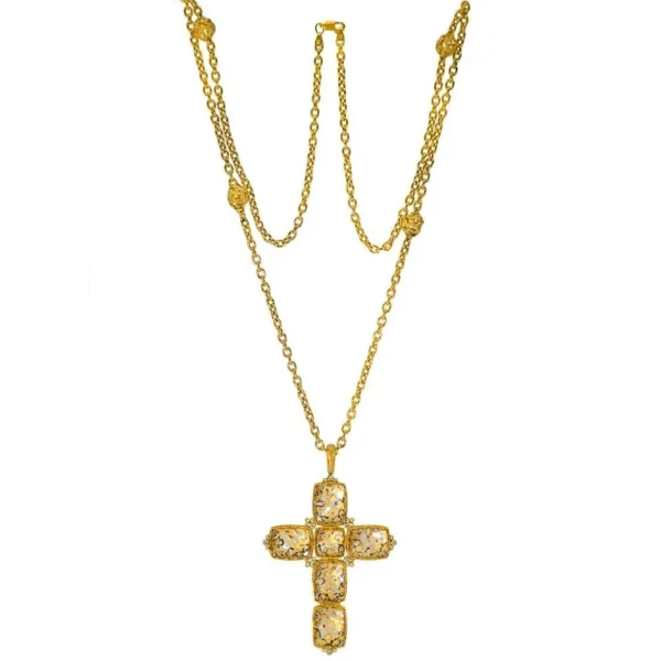 Pendants | For Men*Alex Soldier Gold Grand Cross Pendant/Necklace with Quartz & Diamond