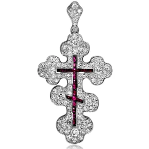 For Men | Pendants*Alex Soldier Gold Greek Orthodox Cross Pendant with Ruby & Diamonds