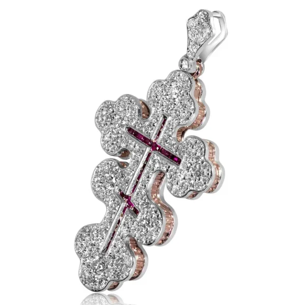 For Men | Pendants*Alex Soldier Gold Greek Orthodox Cross Pendant with Ruby & Diamonds