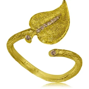 Gold Rings | Designer Rings*Alex Soldier Gold Leaf Ring with Diamonds