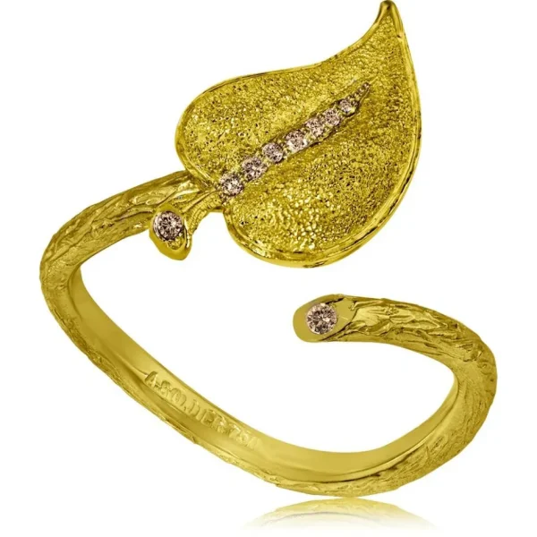 Gold Rings | Designer Rings*Alex Soldier Gold Leaf Ring with Diamonds