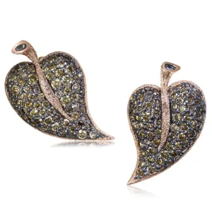 Diamond Earrings | Stud Earrings*Alex Soldier Gold Leaf Stud Earrings with Champagne Diamonds
