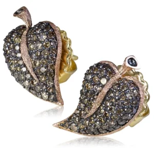 Diamond Earrings | Stud Earrings*Alex Soldier Gold Leaf Stud Earrings with Champagne Diamonds