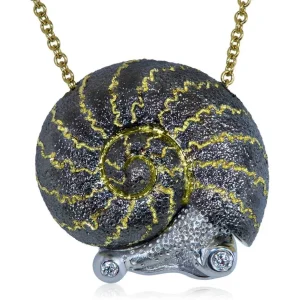 Pendants*Alex Soldier Gold Little Snail Pendant with White Diamonds On Chain