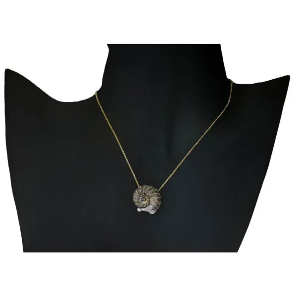 Pendants*Alex Soldier Gold Little Snail Pendant with White Diamonds On Chain