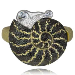 Designer Rings*Alex Soldier Gold Little Snail Ring with White Diamonds