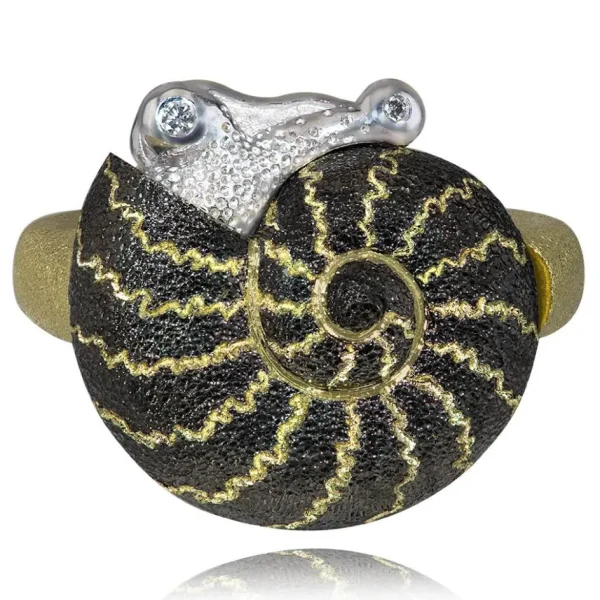 Designer Rings*Alex Soldier Gold Little Snail Ring with White Diamonds