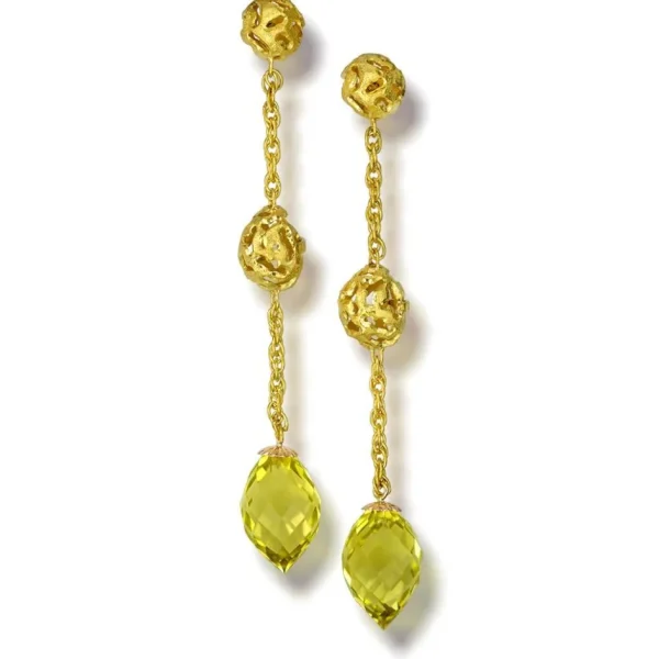 Drop Dangle Earrings*Alex Soldier Gold Meteorite Drop Earrings with Lemon Citrine