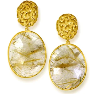 Drop Dangle Earrings*Alex Soldier Gold Moneta Drop Earrings with Rutilated Quartz