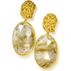 Drop Dangle Earrings*Alex Soldier Gold Moneta Drop Earrings with Rutilated Quartz
