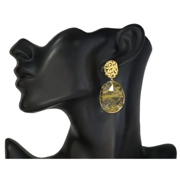 Drop Dangle Earrings*Alex Soldier Gold Moneta Drop Earrings with Rutilated Quartz