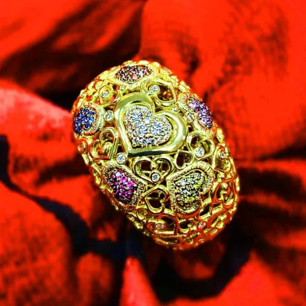 Diamond Jewelry | Sapphire Jewelry*Alex Soldier Gold Open Heart Ring with Gemstones