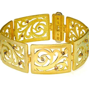 Diamond Jewelry | Link Bracelets*Alex Soldier Gold Ornament Contrast Texture Link Bracelet & Diamonds