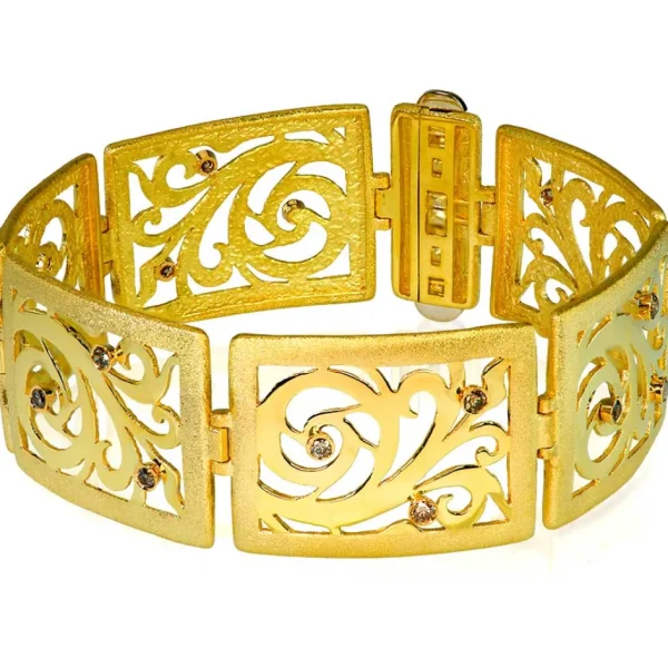 Diamond Jewelry | Link Bracelets*Alex Soldier Gold Ornament Contrast Texture Link Bracelet & Diamonds