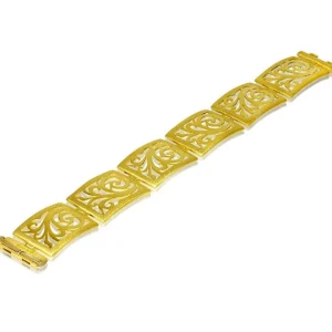 Link Bracelets*Alex Soldier Gold Ornament Contrast Texture Link Bracelet