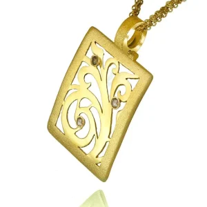 Pendants*Alex Soldier Gold Ornament Contrast Texture Pendant with Diamonds