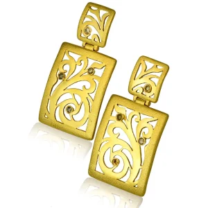 Diamond Jewelry | Drop Dangle Earrings*Alex Soldier Gold Ornament Contrast Texture Drop Earrings & Diamonds