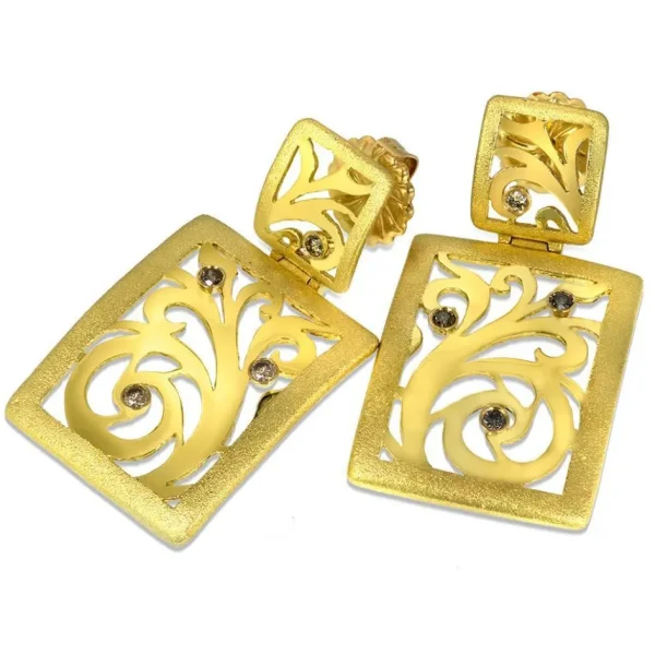 Diamond Jewelry | Drop Dangle Earrings*Alex Soldier Gold Ornament Contrast Texture Drop Earrings & Diamonds