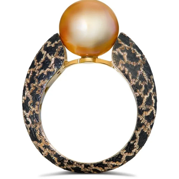 Designer Rings | Pearl Rings*Alex Soldier Gold Ring with Freshwater Peach Pearl