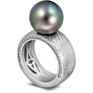 Designer Rings | Pearl Rings*Alex Soldier Gold Ring with Tahitian Grey Pearl and Diamonds