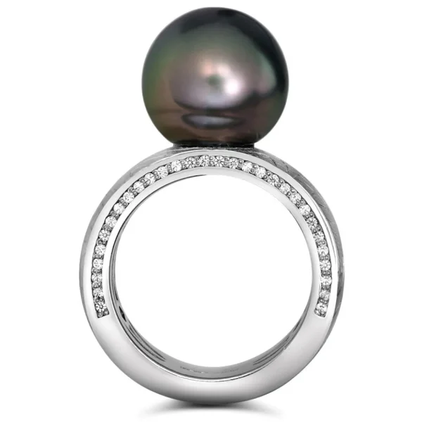 Designer Rings | Pearl Rings*Alex Soldier Gold Ring with Tahitian Grey Pearl and Diamonds