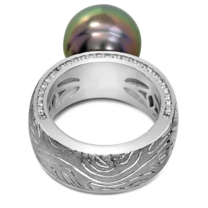 Designer Rings | Pearl Rings*Alex Soldier Gold Ring with Tahitian Grey Pearl and Diamonds