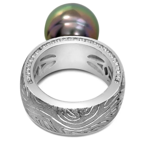 Designer Rings | Pearl Rings*Alex Soldier Gold Ring with Tahitian Grey Pearl and Diamonds