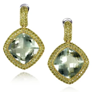 Amethyst Jewelry | Drop Dangle Earrings*Alex Soldier Gold Royal Drop Earrings with Green Amethyst & Peridot