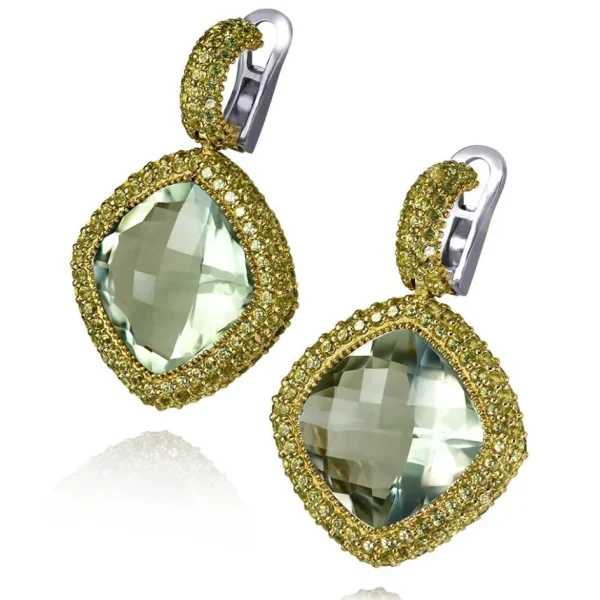Amethyst Jewelry | Drop Dangle Earrings*Alex Soldier Gold Royal Drop Earrings with Green Amethyst & Peridot