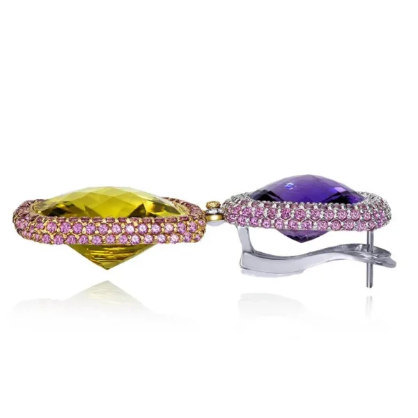 Amethyst Jewelry | Garnet Jewelry*Alex Soldier Gold Royal Drop Earrings with Amethyst & Lemon Citrine