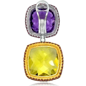 Amethyst Jewelry | Garnet Jewelry*Alex Soldier Gold Royal Drop Earrings with Amethyst & Lemon Citrine