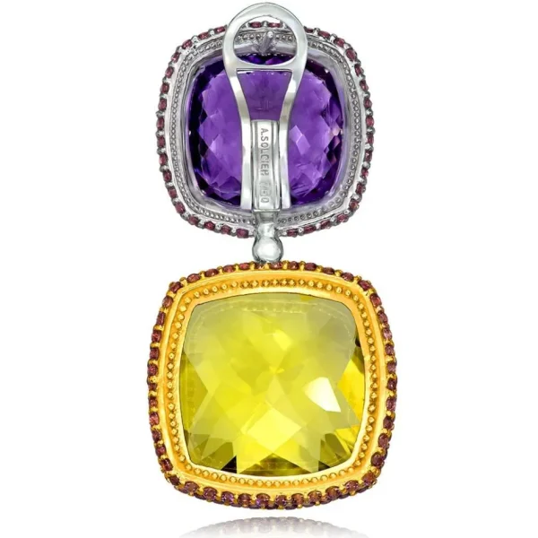 Amethyst Jewelry | Garnet Jewelry*Alex Soldier Gold Royal Drop Earrings with Amethyst & Lemon Citrine