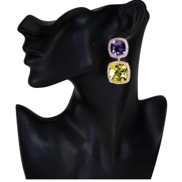 Amethyst Jewelry | Garnet Jewelry*Alex Soldier Gold Royal Drop Earrings with Amethyst & Lemon Citrine